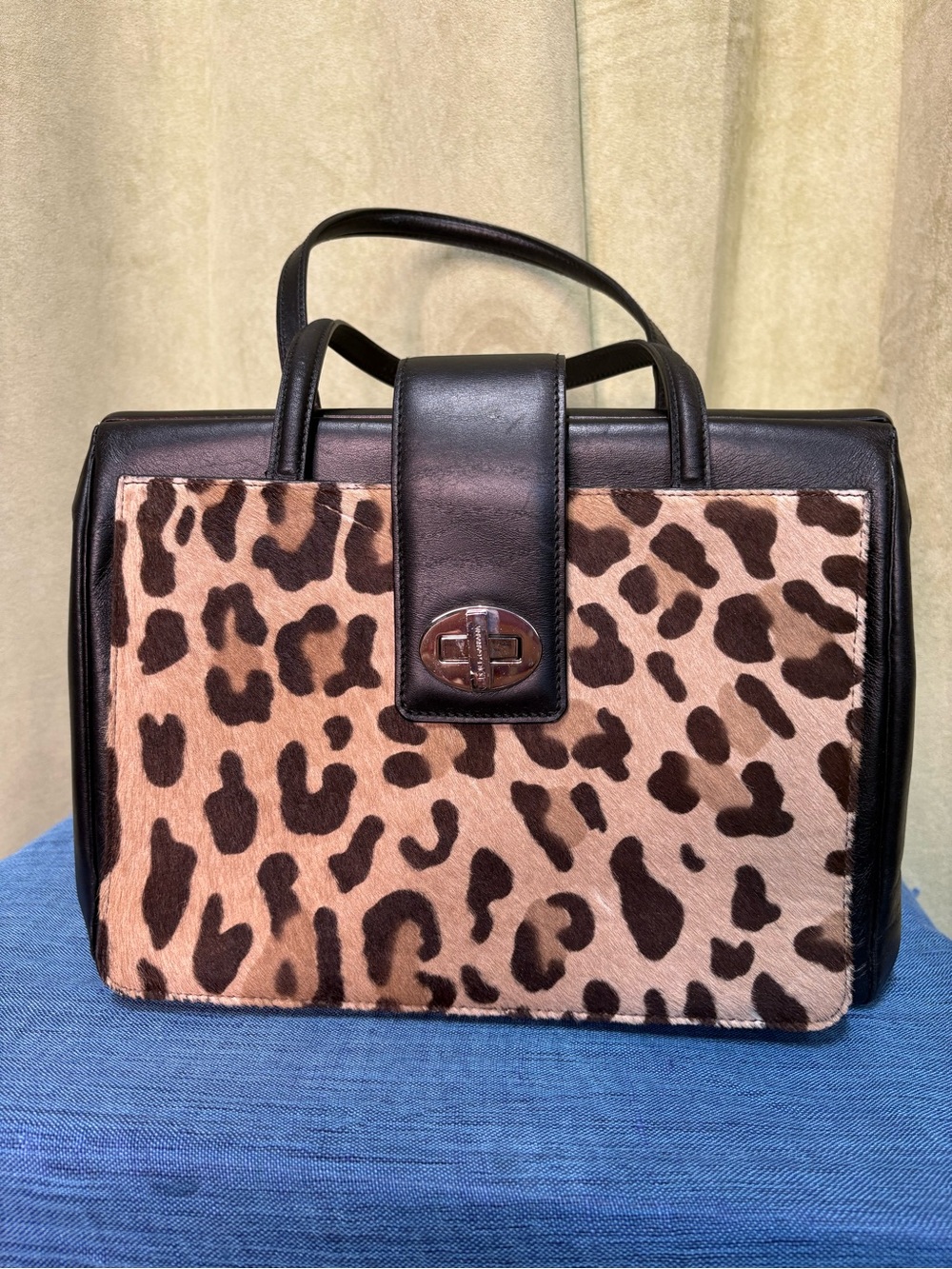 Dolce & Gabbana Leopard Print Top-Handle Shoulder Bag - Black and Brown